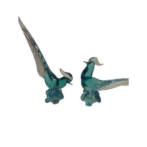 Two Seguso Murano Blue Green Glass Bird Sculptures - Picture 1 of 5